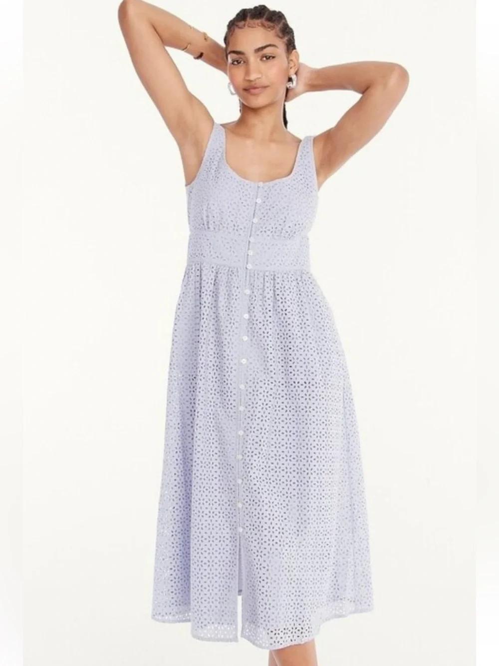 EUC J. Crew Button Front Eyelet Midi Dress Purple